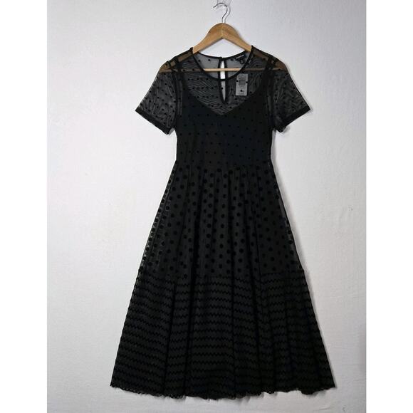 Torrid Flocked Mesh Midi Dress Sz L Black Shirred Hem Short Sleeve Whimsigoth - Picture 14 of 14